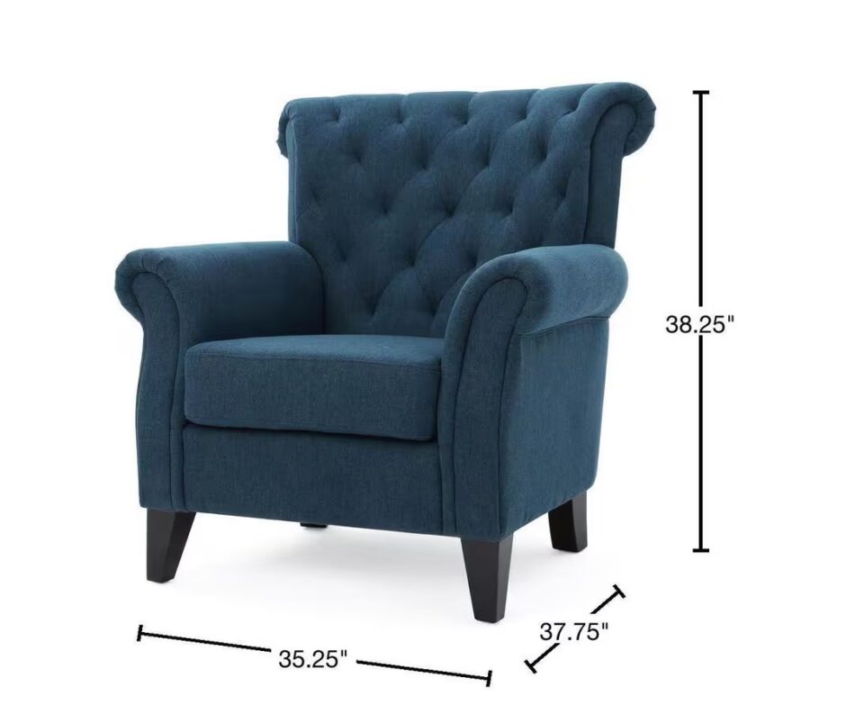 Merritt Dark Blue Fabric Club Chair with Tufted Cushions (Set of 1) - Image 3