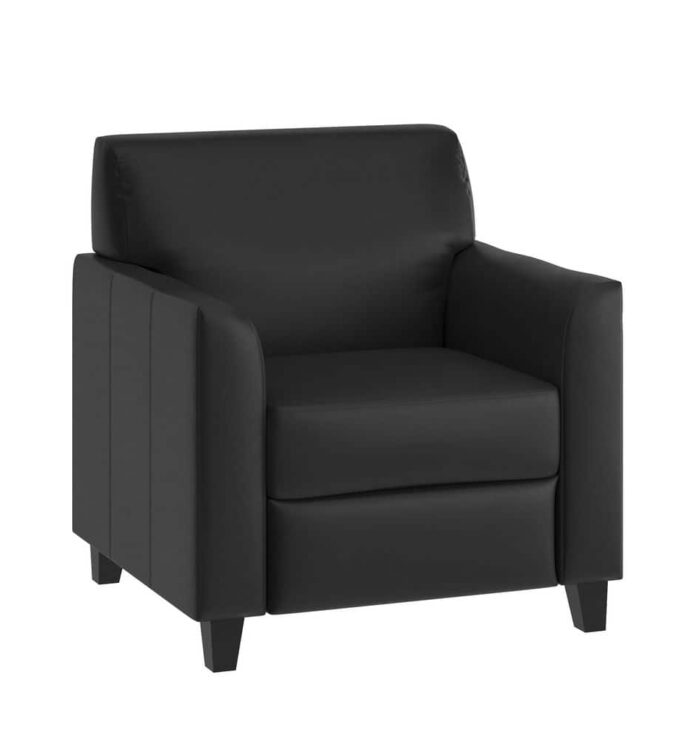 Black Hercules Diplomat Series Leather Soft Side Reception Chair, Ergonomic Lobby Chair with Cushions and Flared Arms